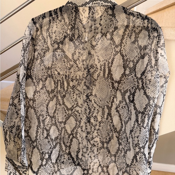 Vintage 90’s Emanuel Ungaro Sheer Snake-Print Button-Down Blouse - White & Black - Picture 13 of 14